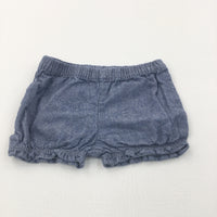 Blue Lightweight Cotton Shorts - Girls 3 Months