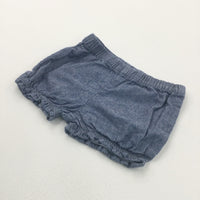 Blue Lightweight Cotton Shorts - Girls 3 Months