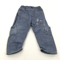 Fox Appliqued Light Blue Lined Lightweight Denim Trousers - Girls 12-18 Months