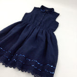 Sequins Navy Embroidered Polyester Party Dress - Girls 10-11 Years
