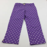 Spotty Purple & White Cotton Twill Cropped Trousers with Adjustable Waistband - Girls 11 Years