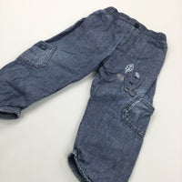 Fox Appliqued Light Blue Lined Lightweight Denim Trousers - Girls 12-18 Months