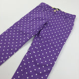 Spotty Purple & White Cotton Twill Cropped Trousers with Adjustable Waistband - Girls 11 Years