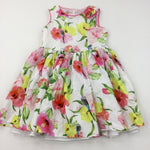 Colourful Flowers & Birds Pink & White Cotton Sun/Party Dress - Girls 10-11 Years