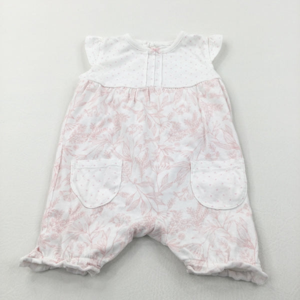 Flowers Pink & White Jersey Playsuit - Girls 0-3 Months