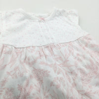 Flowers Pink & White Jersey Playsuit - Girls 0-3 Months