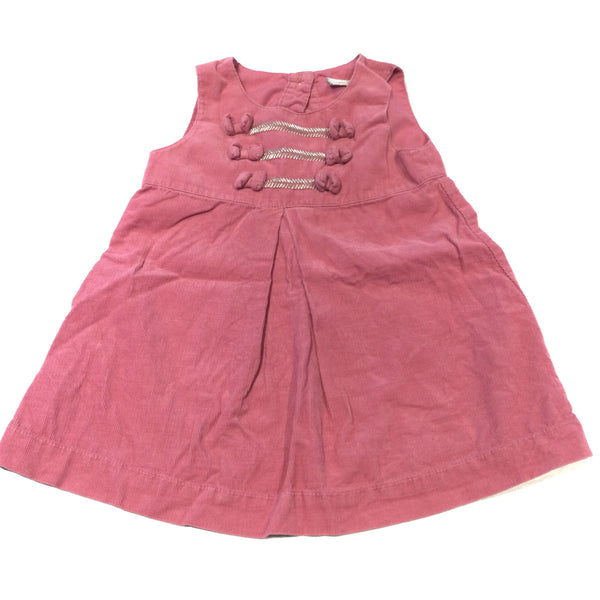 Bows Pink Lightweight Corduroy Pinafore Dress - Girls 9-12 Months
