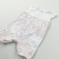 Flowers Pink & White Jersey Playsuit - Girls 0-3 Months