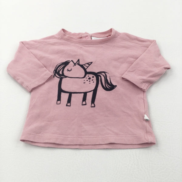 Unicorn Black & Dusky Pink Long Sleeve Top - Girls 0-3 Months
