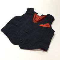Black Checked Waistcoat with Orange Faux Handkerchief - Boys 4-6 Months