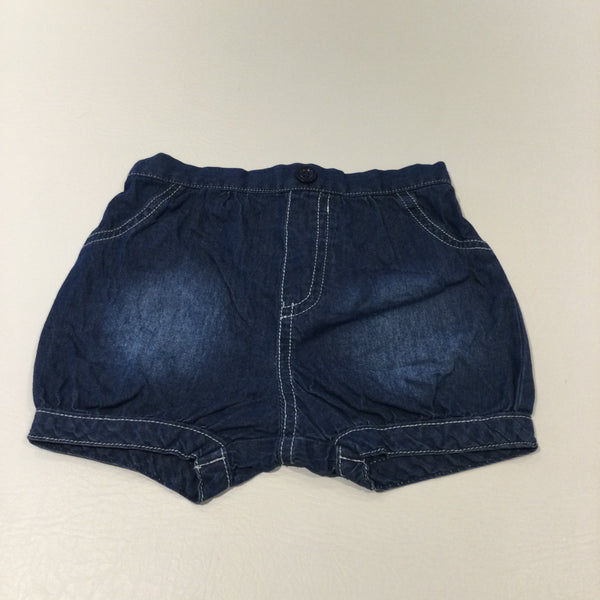 Dark Blue Denim Effect Lightweight Cotton Shorts - Girls 9-12 Months