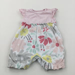 Colourful Flowers Pink & White Jersey Playsuit - Girls 0-3 Months