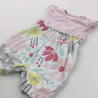 Colourful Flowers Pink & White Jersey Playsuit - Girls 0-3 Months