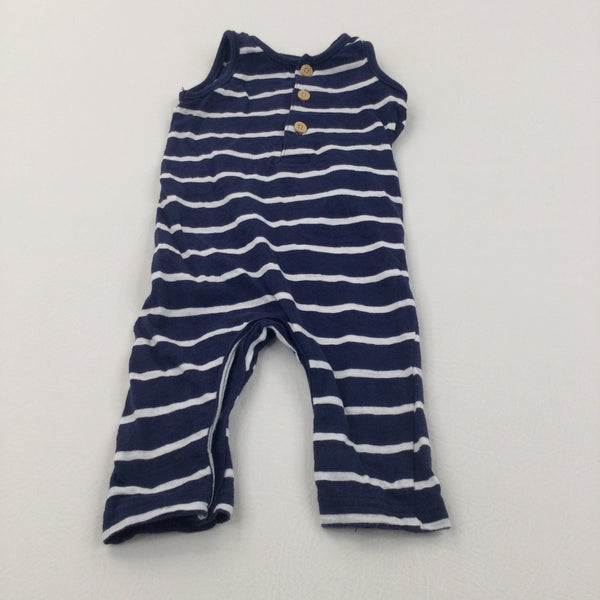 Navy & White Striped Lightweight Sleeveless Romper - Boys 3-6 Months