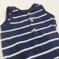 Navy & White Striped Lightweight Sleeveless Romper - Boys 3-6 Months