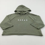 'Squad' Embroidered Green Lightweight Cropped Hoodie Sweatshirt - Girls 10-11 Years