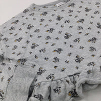 Flowers Grey  Ruffle Hem Crop Sweatshirt - Girls 9 Years