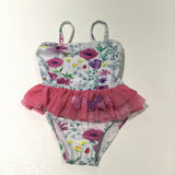Flowers, Ladybirds & Bees White & Pink Swimming Costume with Confetti Net Skirt - Girls 9-12 Months