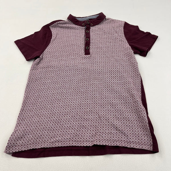 Patterned Burgundy & White Polo Shirt - Boys 11 Years