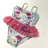 Flowers, Ladybirds & Bees White & Pink Swimming Costume with Confetti Net Skirt - Girls 9-12 Months