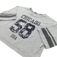 'Chicago 58' Sequin Flip Grey Cropped T-Shirt - Girls 10-12 Years
