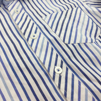Blue & White Striped Smart Long Sleeve Shirt - Boys 6-7 Years