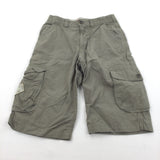 US Map Badge Olive Green Lightweight Cotton Cargo Shorts with Adjustable Waistband - Boys 11 Years