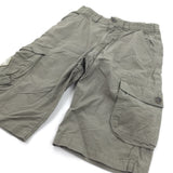 US Map Badge Olive Green Lightweight Cotton Cargo Shorts with Adjustable Waistband - Boys 11 Years