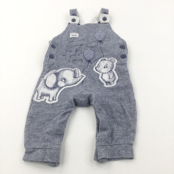 Elephant & Bear Appliqued Navy Striped Midweight Jersey Dungarees - Boys 3-6 Months