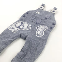 Elephant & Bear Appliqued Navy Striped Midweight Jersey Dungarees - Boys 3-6 Months