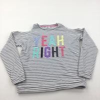 'Yeah Right' Black & White Striped Open Shoulder Lightweight Sweatshirt - Girls 11-12 Years
