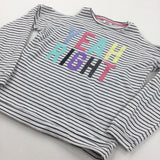 'Yeah Right' Black & White Striped Open Shoulder Lightweight Sweatshirt - Girls 11-12 Years