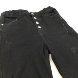 Distressed Black Denim Jeans with Adjustable Waistband - Girls 11-12 Years
