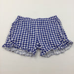 Blue & White Checked Lightweight Jersey Shorts - Girls 11-12 Years