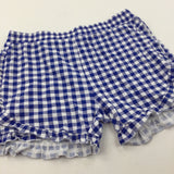 Blue & White Checked Lightweight Jersey Shorts - Girls 11-12 Years