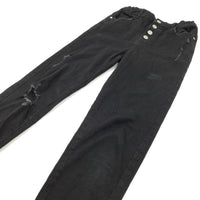 Distressed Black Denim Jeans with Adjustable Waistband - Girls 11-12 Years
