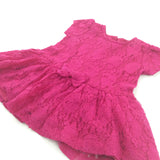 Flowers Lacey Overlay Hot Pink Jersey Dress - Girls 3-6 Months