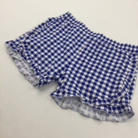 Blue & White Checked Lightweight Jersey Shorts - Girls 11-12 Years