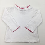 White Long Sleeve Top with Pink Trim - Girls 18 Months