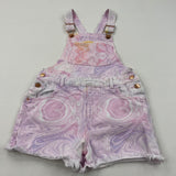 Tie Dye Effect Pink Denim Short Dungarees - Girls 10-11 Years