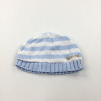 White & Blue Striped Lined Knitted Hat - Boys 0-3 Months