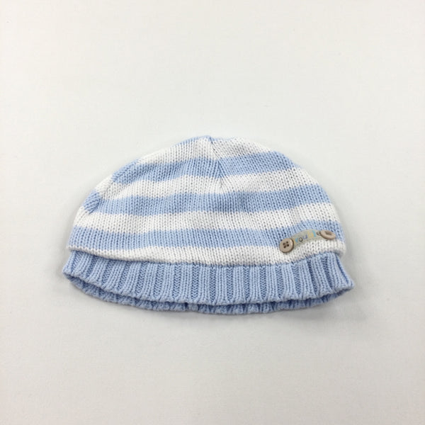 White & Blue Striped Lined Knitted Hat - Boys 0-3 Months