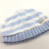 White & Blue Striped Lined Knitted Hat - Boys 0-3 Months