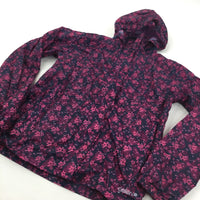 Flowers Pink & Navy Lightweight Showerproof Mac/Cagoule - Girls 11-12 Years