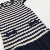 Sequins Navy and Cream Stripe Knitted Dress with Bow Pockets - Girls 9-10 Years