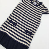 Sequins Navy and Cream Stripe Knitted Dress with Bow Pockets - Girls 9-10 Years