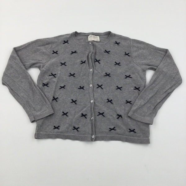 Navy Bows and Grey Lightweight Cardigan - Girls 9-10 Years