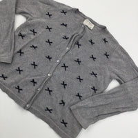 Navy Bows and Grey Lightweight Cardigan - Girls 9-10 Years