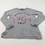 'Positive Vibes Only' Sequins Grey Mottled Lightweight Knitted Jumper - Girls 11-12 Years