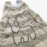 Elephant Appliqued Brown Striped Cord Lined Dungarees - Boys 6-9 Months